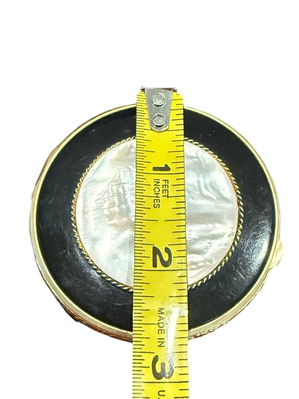 Vintage Black Enamel & Mother of Pearl Compact Powder Case Vanity Compact - Picture 6 of 6